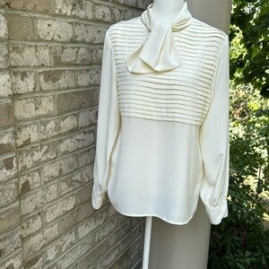 Vintage Soft Ivory Cream Tie Front Blouse - 8 Petite